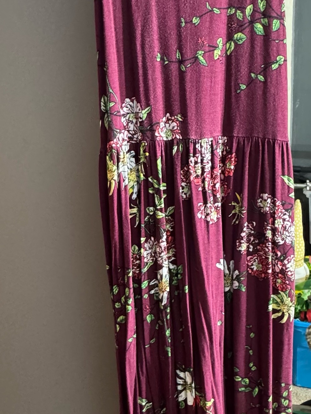 Burgundy Floral Maxi Dress with Pocket- Flowy Boho Elegant Fall Style